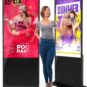 65 Inch 4K Touchscreen Kiosk, Indoor Floor Standing Digital Signage Displays, Advertising Display LCD Kiosk, Interactive Display Poster Android System with Auto Media Player, HDMI/USB/WiFi